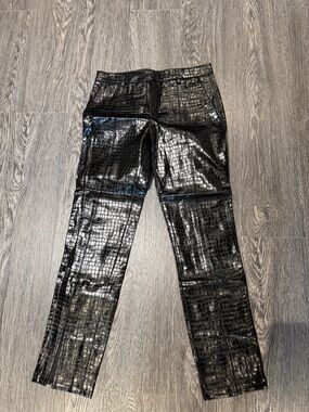 Zara Black Croc-Embossed Faux Leather Pants